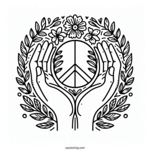 Hands Holding A Peace Coloring Page