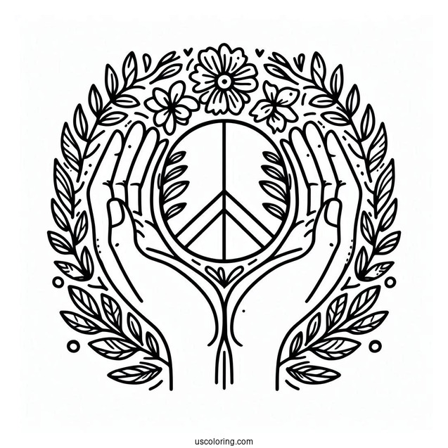 Hands Holding A Peace Coloring Page