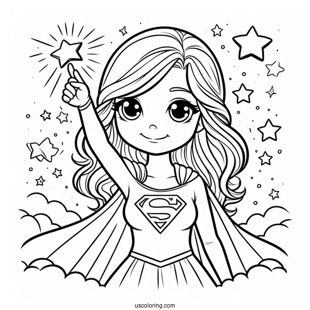 Cartoon Supergirl Coloring Page In The Sky For Kids