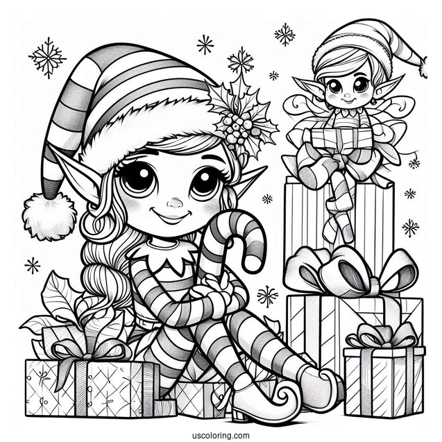 Elf On The Shelf With Candy Canes And Presents