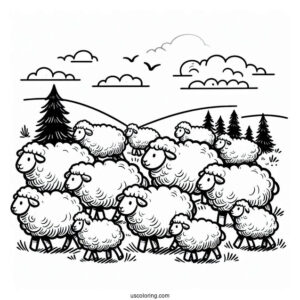 Flock Of Sheep Coloring Sheet