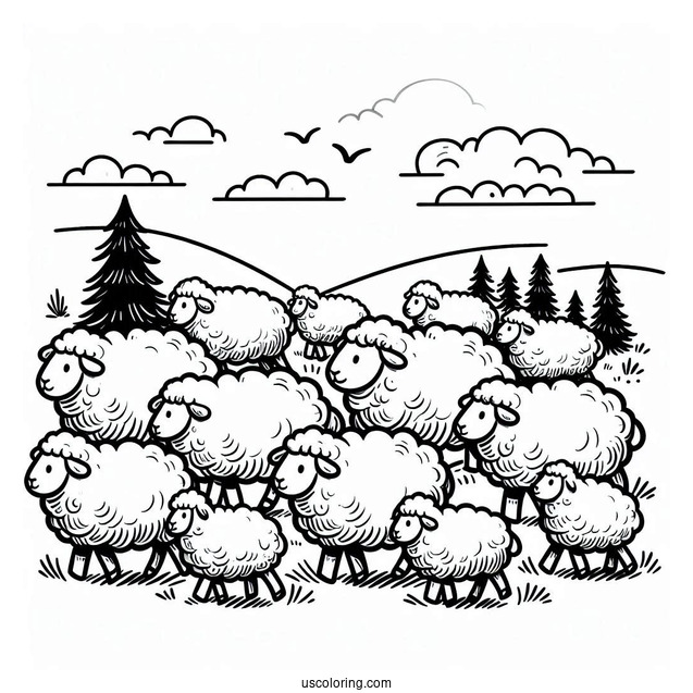 Flock Of Sheep Coloring Sheet