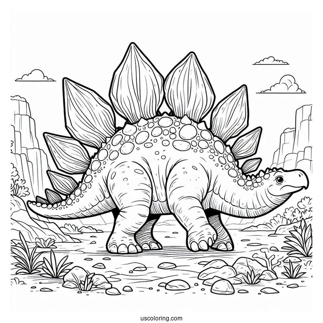 Simple Stegosaurus Coloring Page Walking On Rocky Terrain