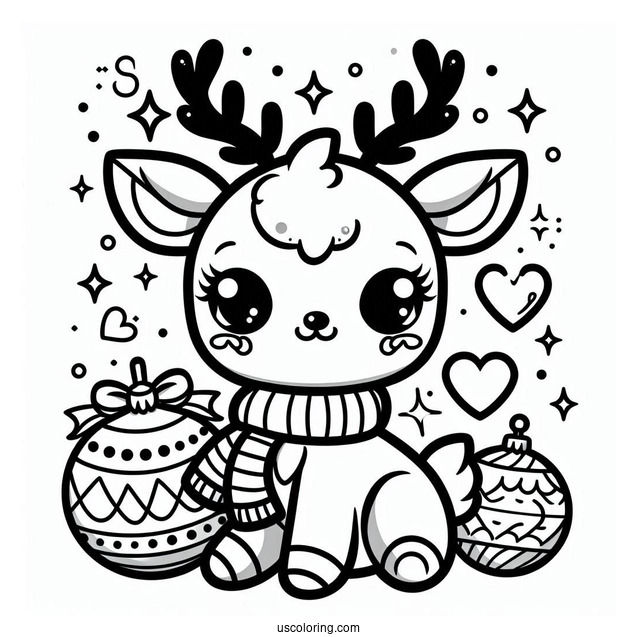 Adorable Kawaii Themed Reindeer To Color