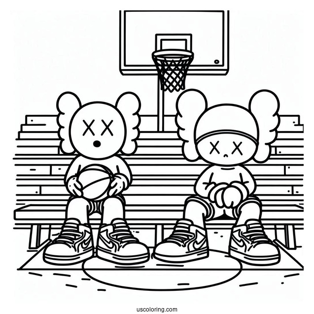 KAWS Coloring Page Companion Sitting In Basketball Court
