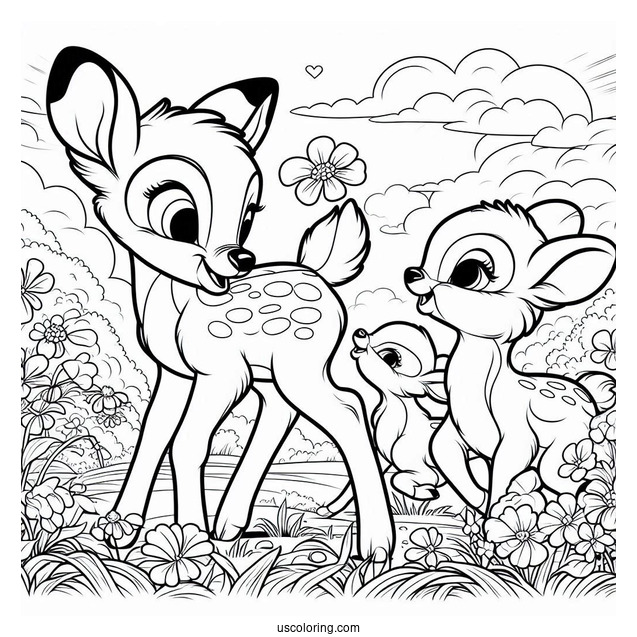 Bambi Talking To Thumper Sisters In Flower Field