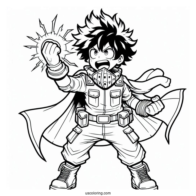 Deku Coloring Page Power Up In Battle