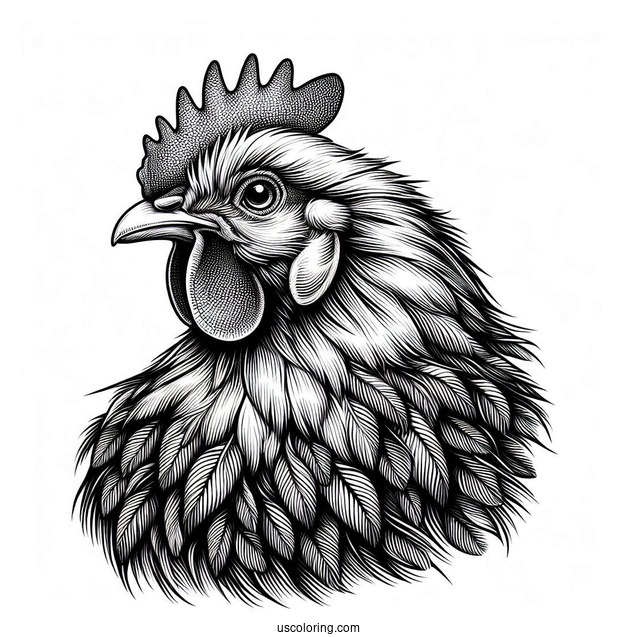 Realistic Chicken Head With Detailed Feathers