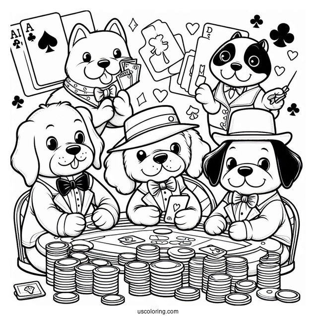 Funny Coloring Page Of Dogs Playing Poker