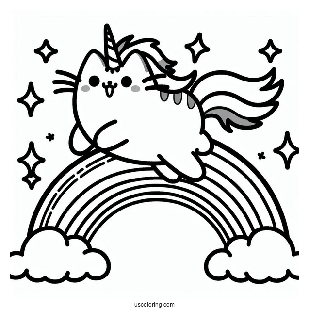 Unicorn Pusheen Cat Jumping Over Rainbow