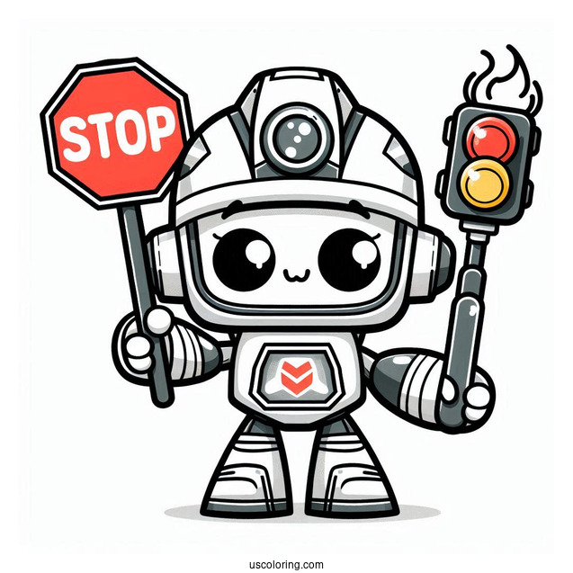 Kawaii Heatwave Rescue Bots Coloring Page Holding Stop Signs