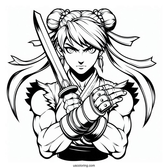 Street Fighter Coloring Page Of Ibuki Holding Kunai In Both Hands