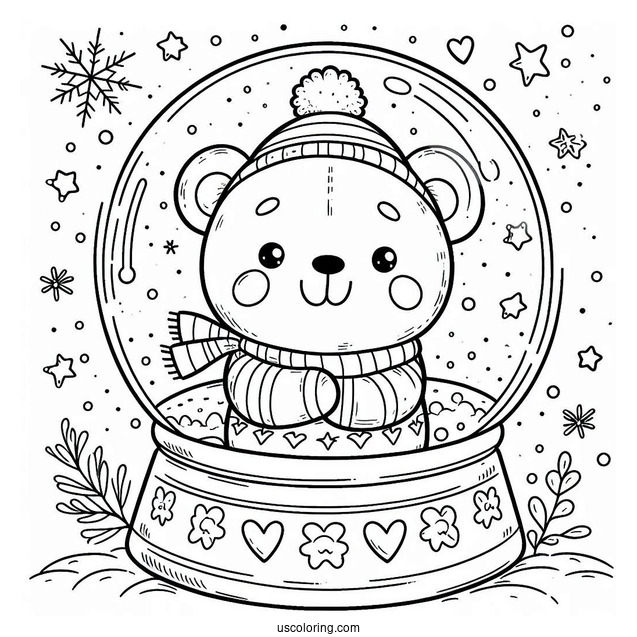 Simple Teddy Bear Snow Globe Coloring Page For Kids