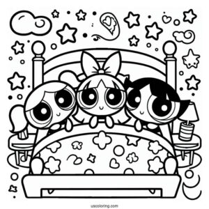 Powerpuff Girls Sleepover Coloring Page
