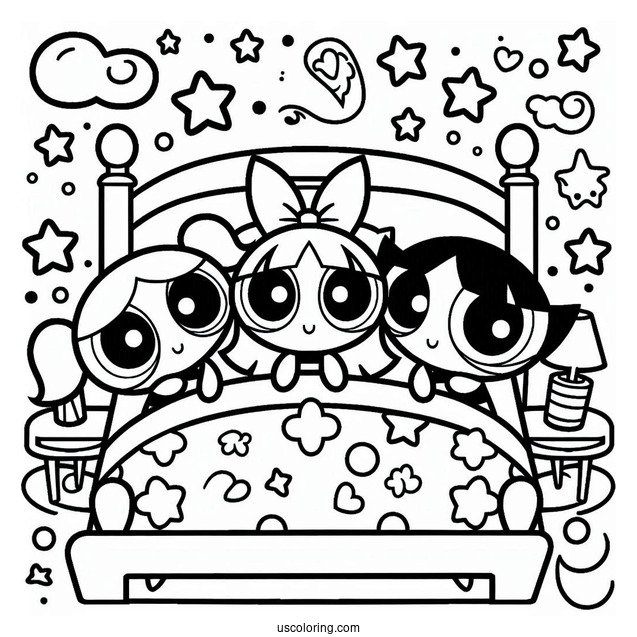 Powerpuff Girls Sleepover Coloring Page
