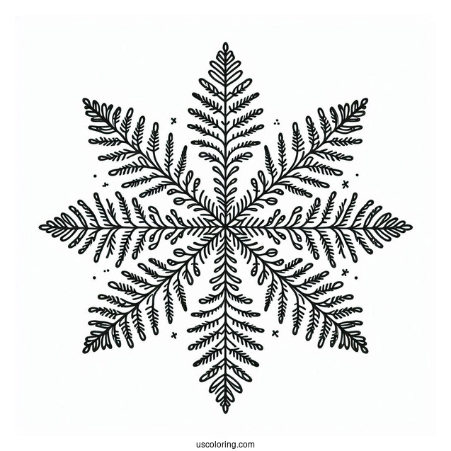 Simple Fernlike Snowflake Coloring Page