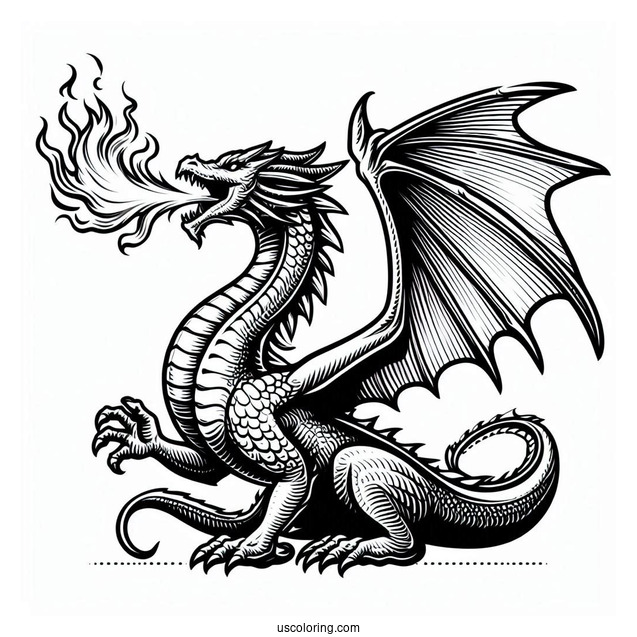 Fierce Looking Dragon Breathing Fire To Color