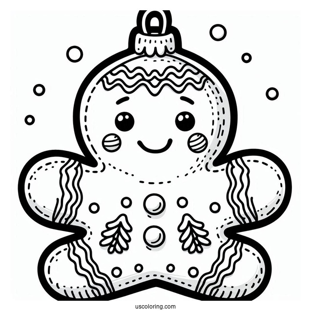 Smiling Gingerbread Man Christmas Ornaments Coloring Page
