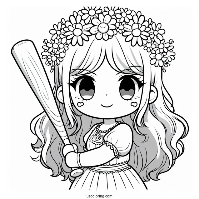 Princess Daisy Coloring Page Holding Block And Baseball Bat
