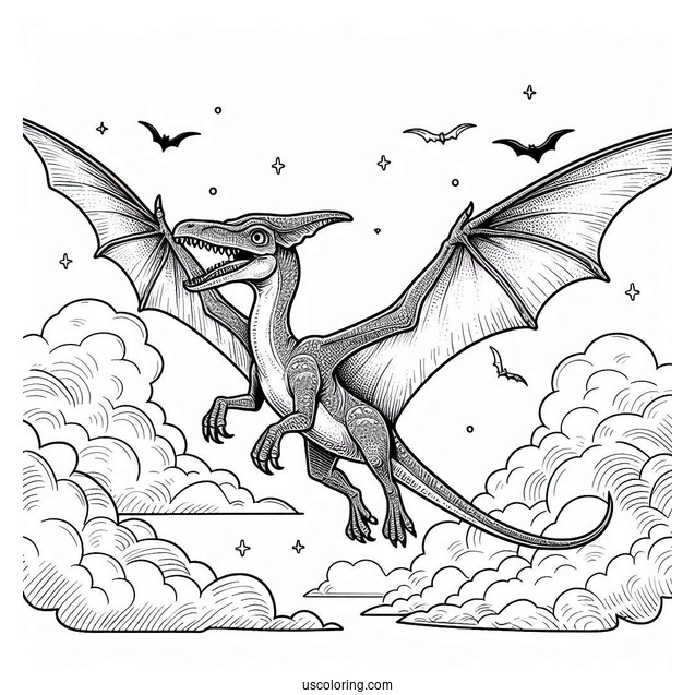 Pterodactyl Coloring Page About To Attack From The Sky