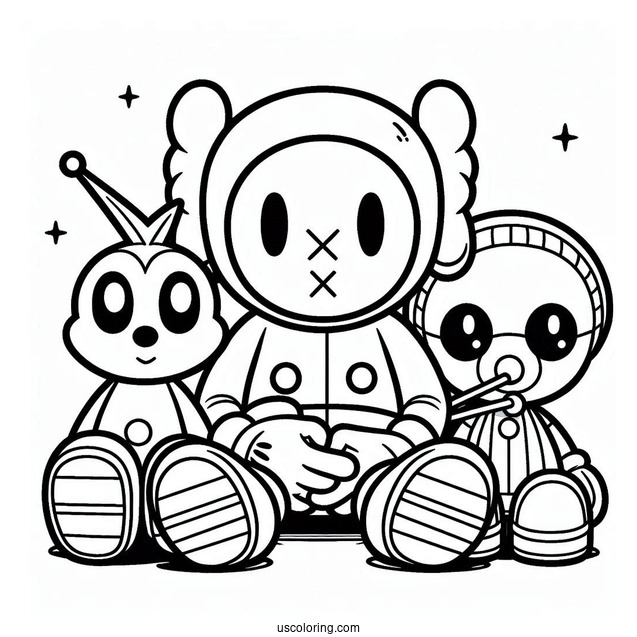 KAWS Coloring Page Astro Boy, Elmo, And Pinocchio For Kids