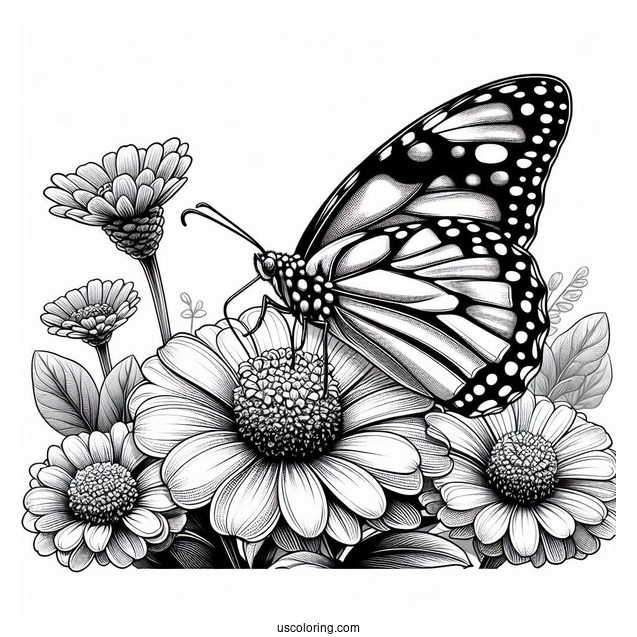 Large Butterfly Feeding On Realistic Flowers