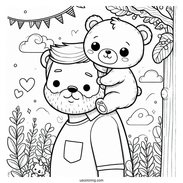 Baby Bear On Papa Bear's Shoulder On Father s Day Coloring Page For Kids