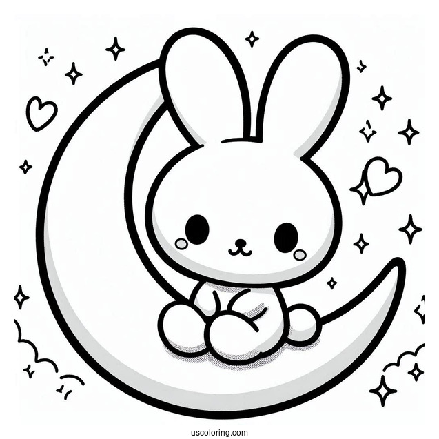 Kawaii Miffy Coloring Page Sitting On A Crescent Moon For Preschoolers