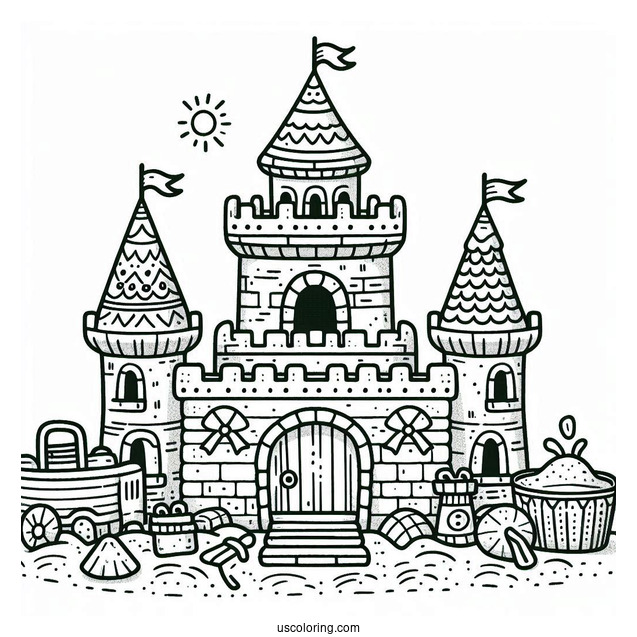 Cute Summer Coloring Page Of Sandcastle For Preschoolers