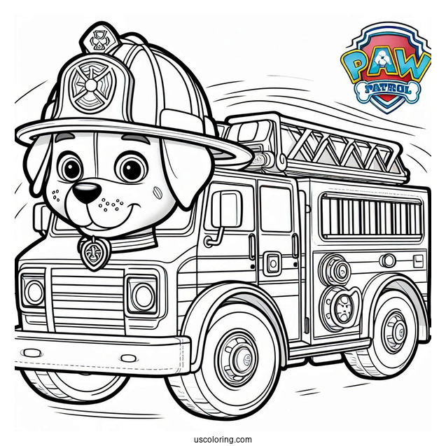 Marshall With Fire Truck Coloring Page