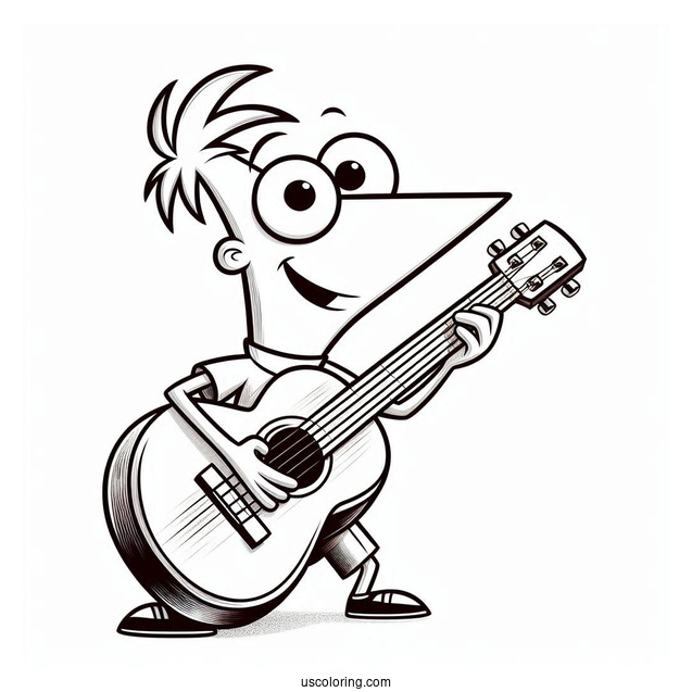 Ferb Phineas And Ferb Coloring Page Playing The Guitar