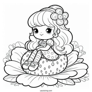 Strawberry Shortcake Coloring Page Sitting On Large Flower