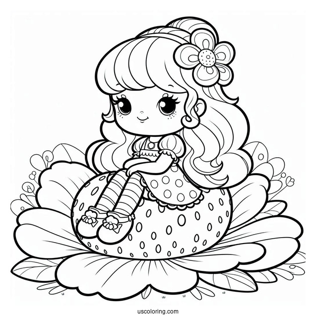 Strawberry Shortcake Coloring Page Sitting On Large Flower