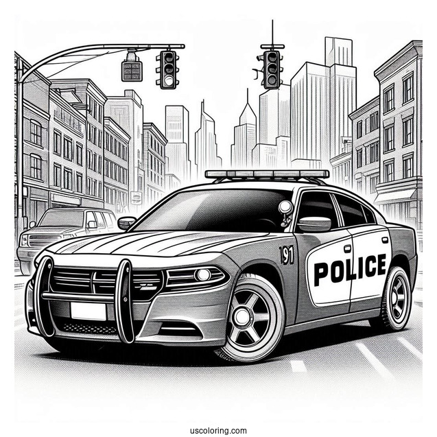 Dodge Charger Police Car On Street To Color
