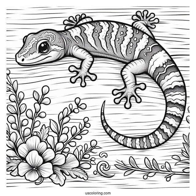 Gecko Lizard Coloring Page On Wood Coloring Page