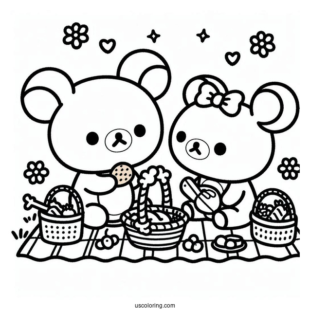 Rilakkuma Coloring Page Of Korilakkuma, And Kiiroitori Having A Picnic