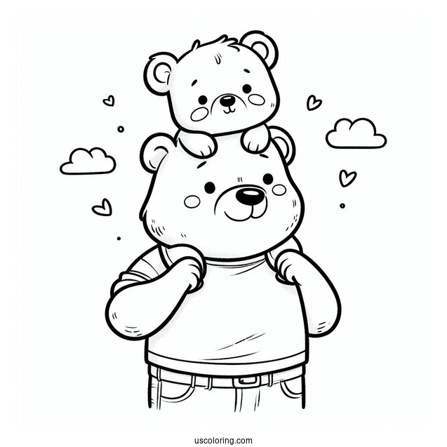 Baby Bear On Papa Bear's Shoulder On Father s Day Coloring Page For Kids
