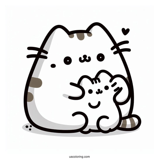 Cute Pusheen With Teddy Coloring Page