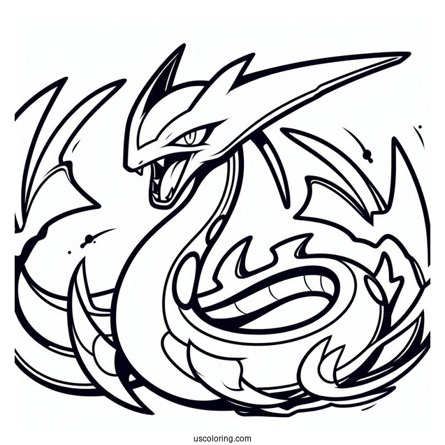 Easy Rayquaza Coloring Page With Sharp Teeth For Kids