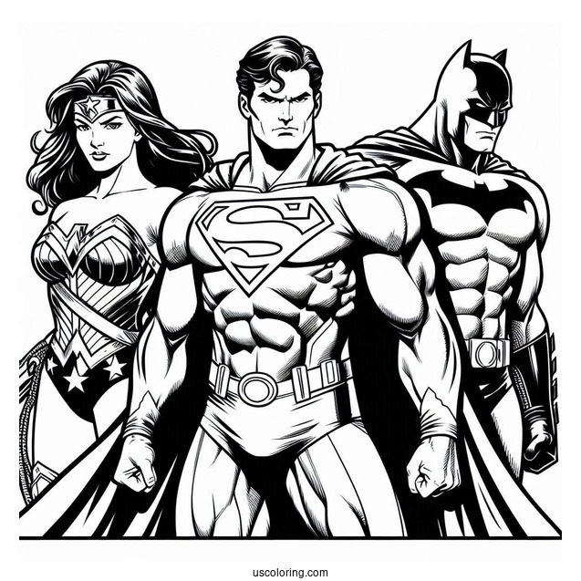 Superman With Batman And Wonder Woman Coloring