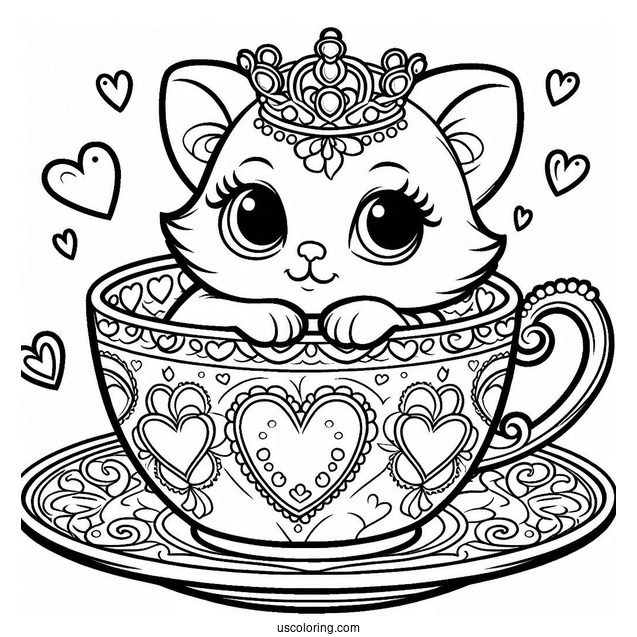 Palace Pets Coloring Page Of Detailed Teacup With Hearts For Kids