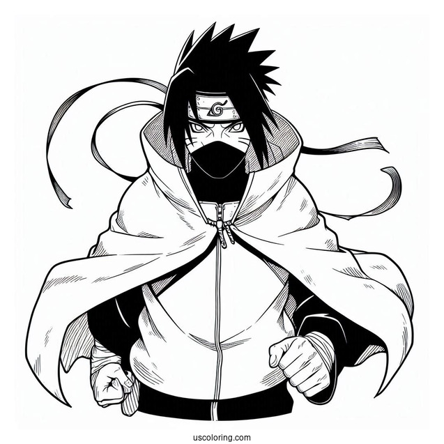 Naruto Coloring Page Of Itachi Uchiha in Akatsuki Cloak
