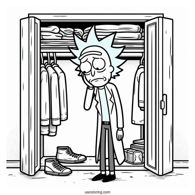 Sad Jerry Smith in Closet Rick and Morty Coloring Page