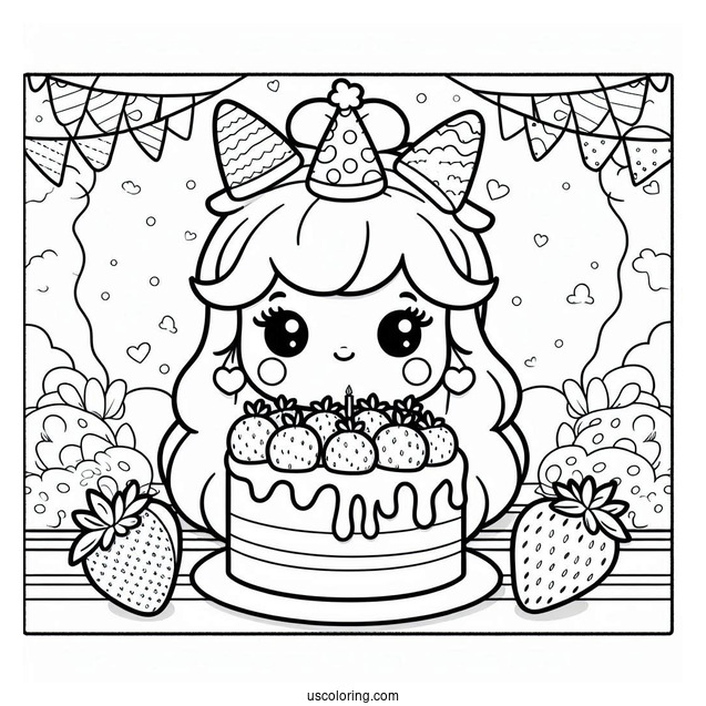 Strawberry Shortcake Coloring Page With Birthday Cake
