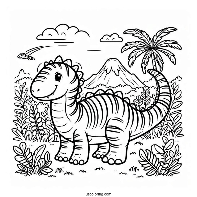 Dinosaur Coloring Page Of Striped Tarbosaurus In Nature