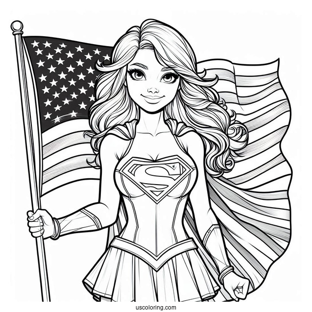 Supergirl Coloring Page Holding The American Flag
