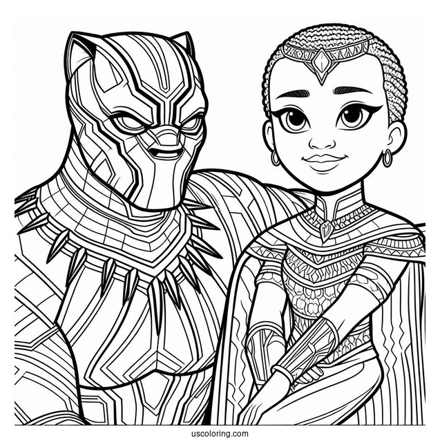 Shuri And Black Panther Coloring Sheet