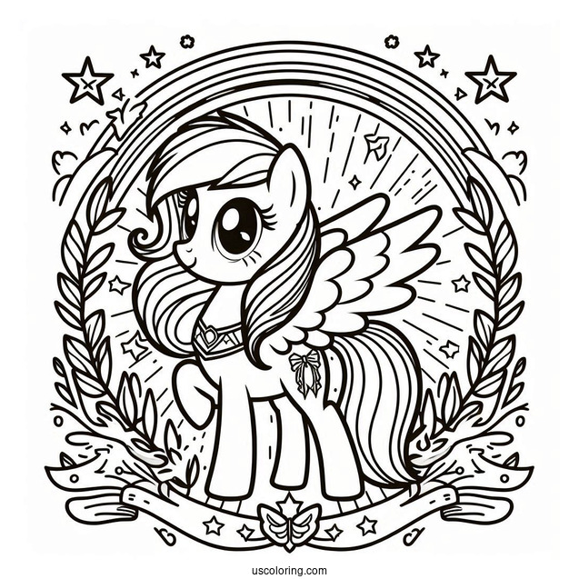 Beautiful Rainbow Dash Coloring Page With Cape And Laurel Wreath