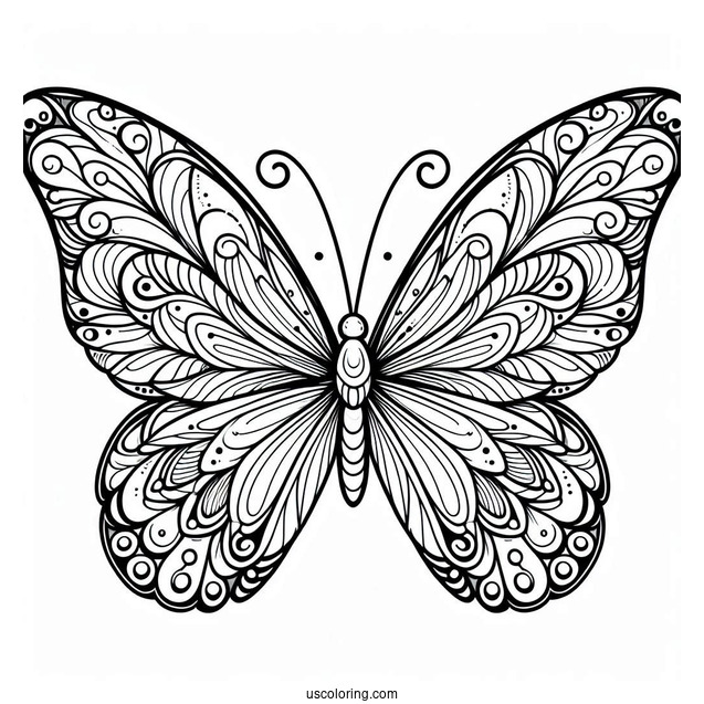 Large Butterfly Coloring Page In The Air For Kids