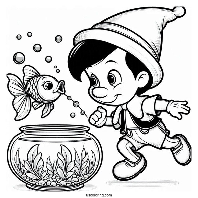 Pinocchio Coloring Page Of Cleo The Goldfish Jumping Out Of Fishbowl